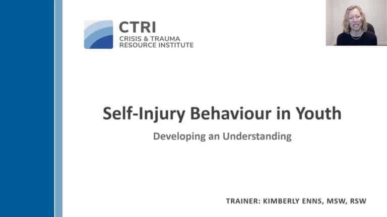 Image of webinar slide for Self-Injury Behaviour in Youth webinar with Kimberly Enns.