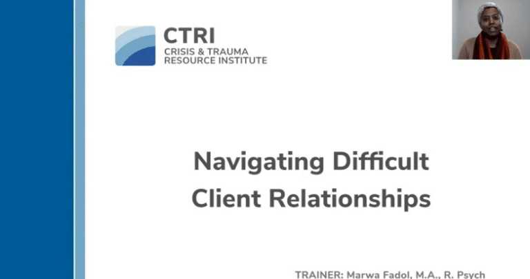 Screenshot of a webinar slide for Navigating Difficult Client Relationships with trainer, Marwa Fardol.