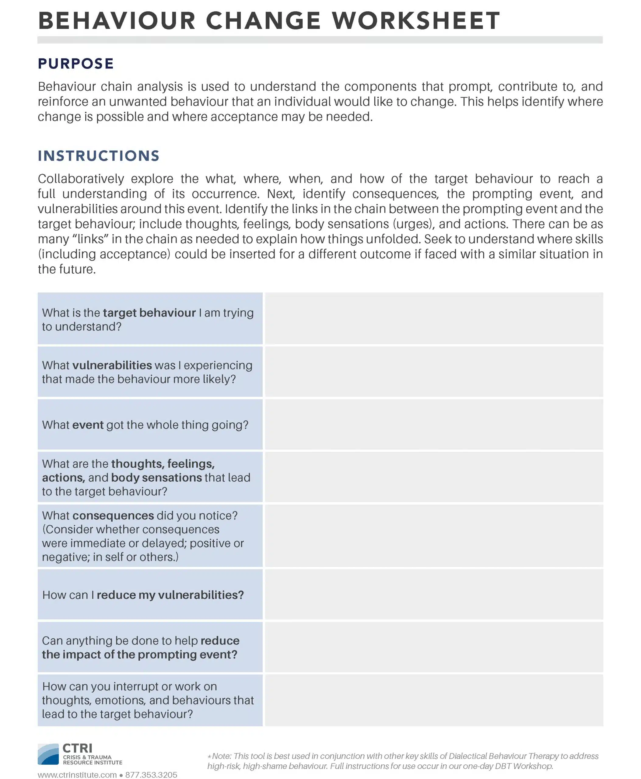 behaviour change worksheet free printable handout