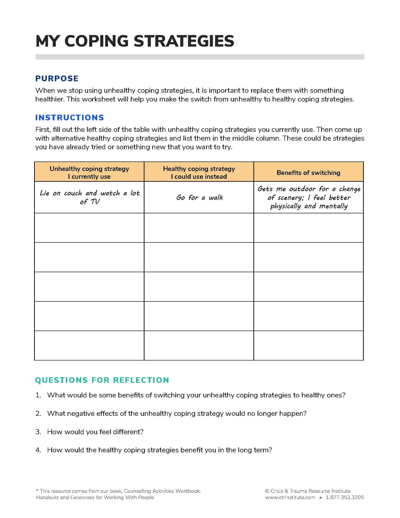 CAW Free Printable Handout - My Coping Strategies