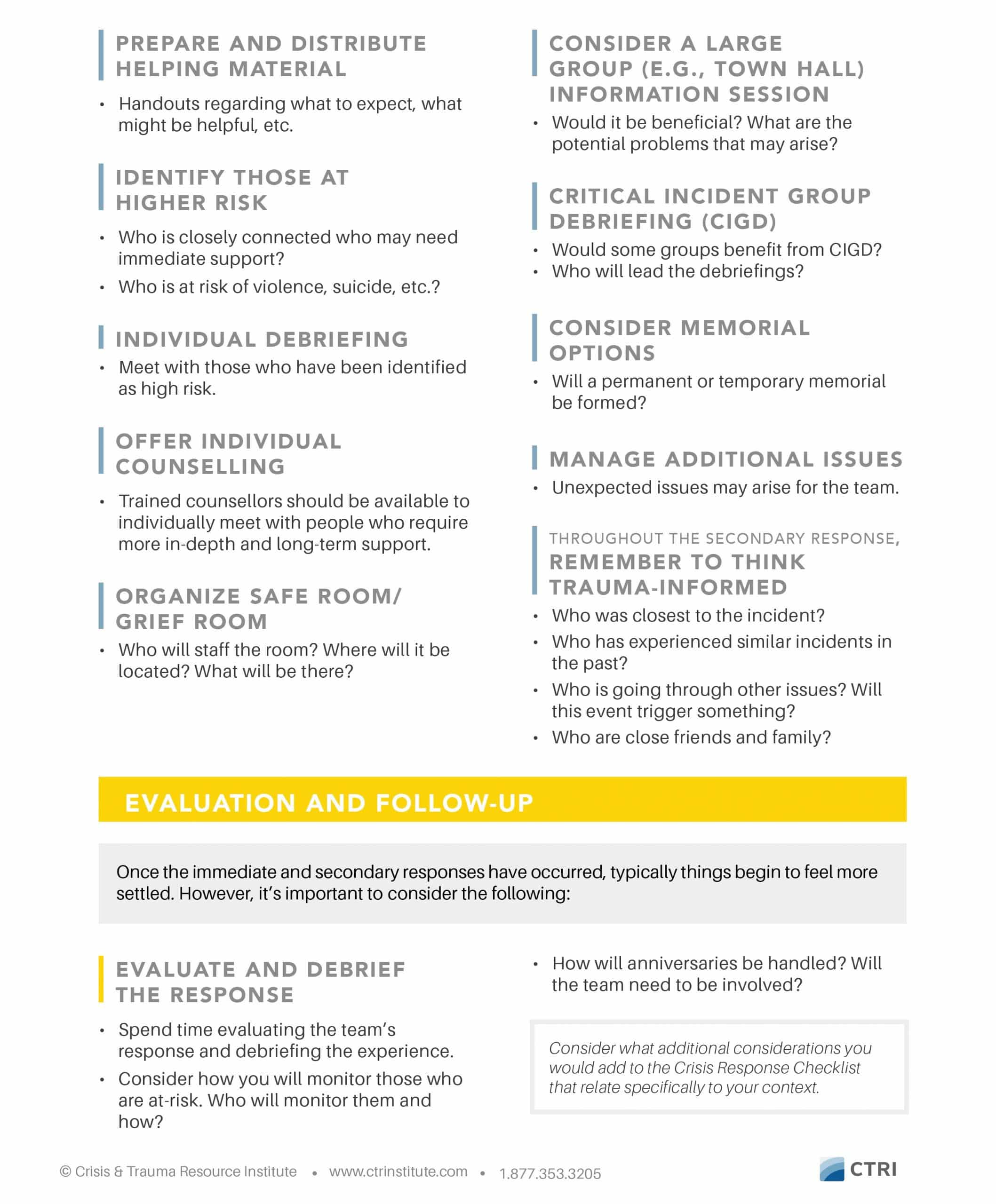 Crisis Response Checklist Printable handout page 3 image