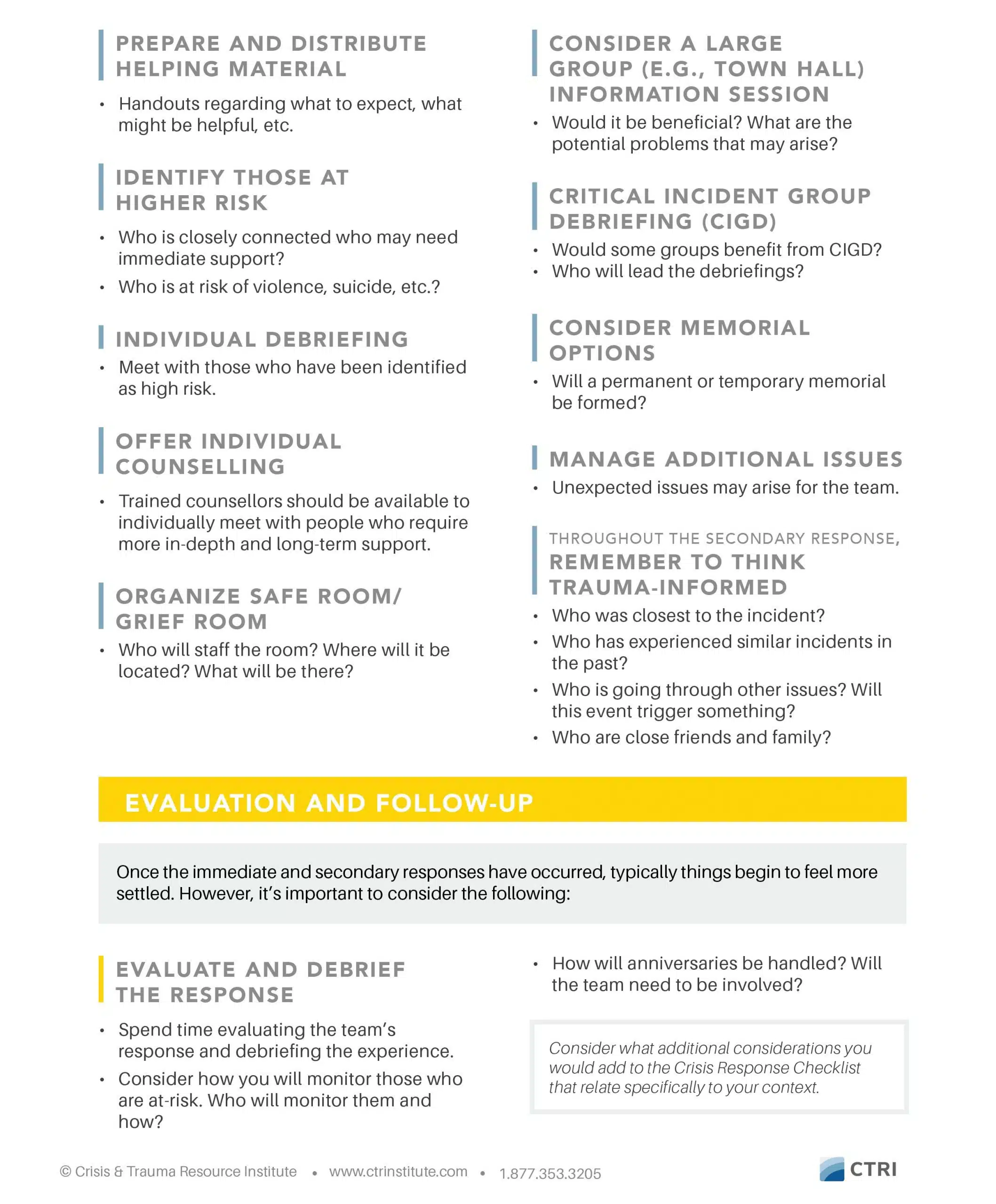 Crisis Response Checklist Printable handout page 3 image