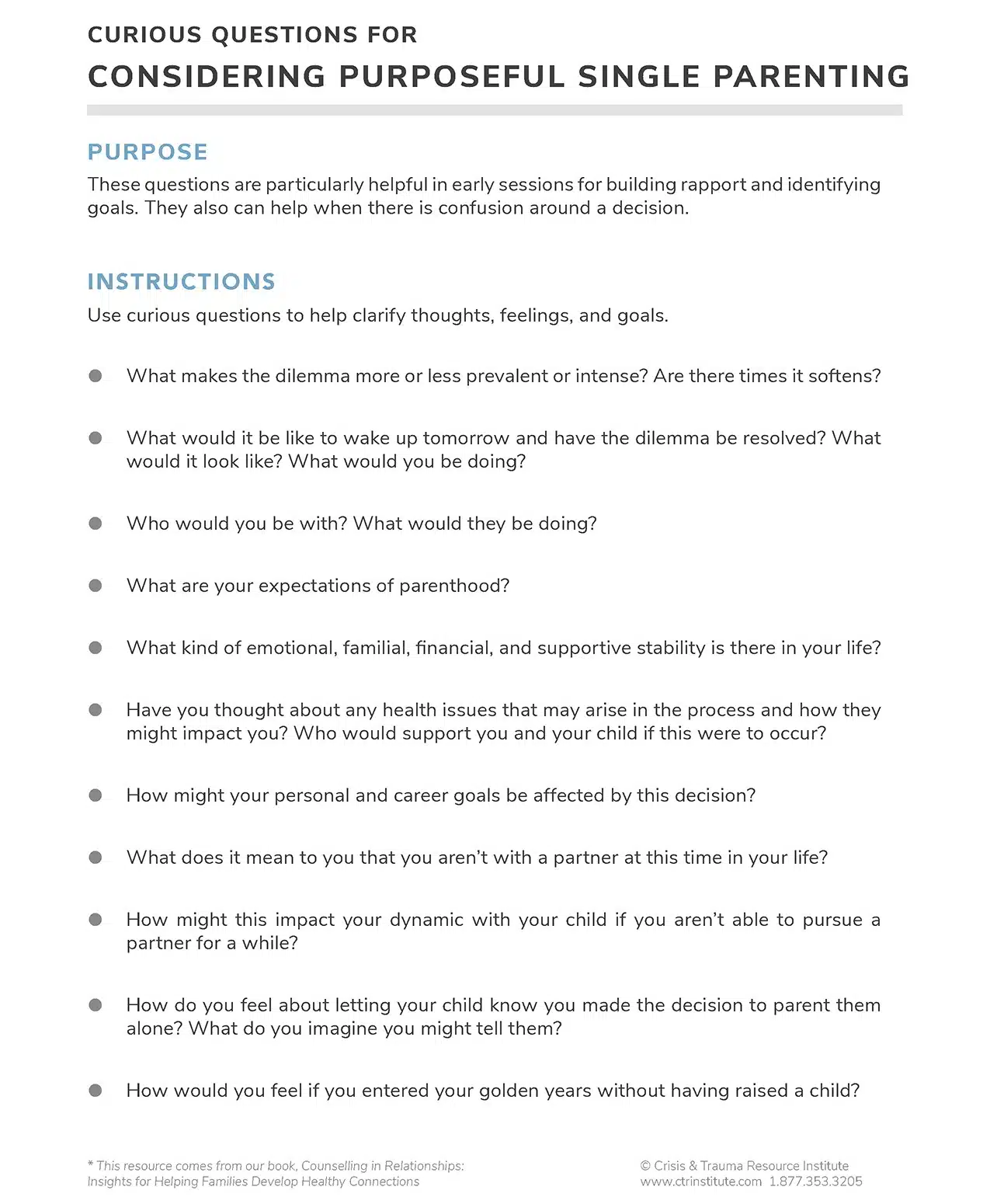 Image of Free Printable Handout for Considering Purposeful Single Parenting
