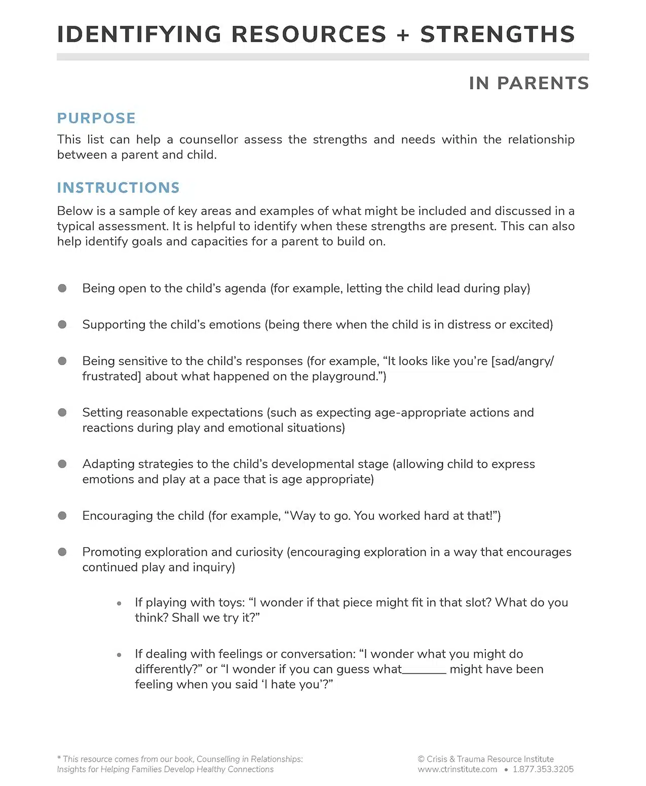 Image of Free Printable Handout Identifying Resources and Strengths in Parents