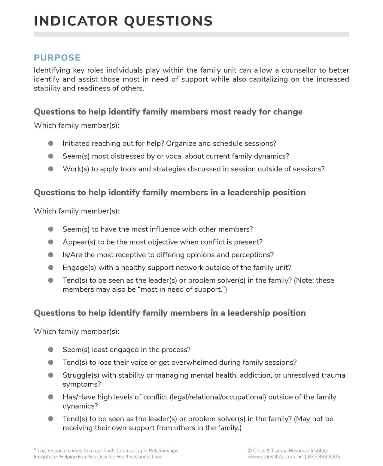 Free Printable Handout Image of Indicator Questions