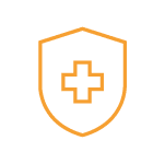 Orange icon of shield for Safety and Violence Prevention.