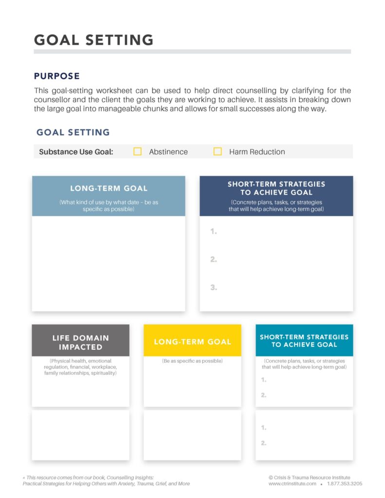 Printable handout for Goal Setting from Counselling Insights Workbook.