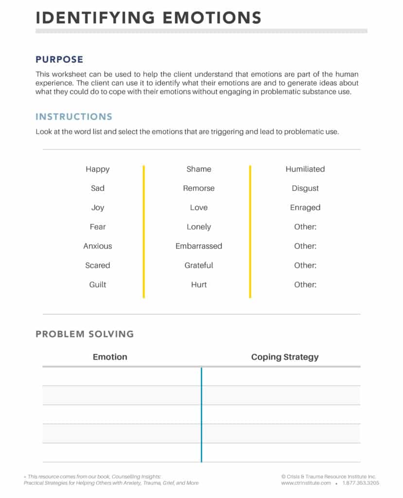 Identifying Emotions - Printable Handout from CTRI's Counselling Insights