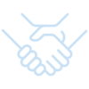 Blue outline of hand shake for consulting services at CTRI Crisis and Trauma Resource Institute for crisis prevention and trauma-informed workplaces