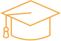 Orange outline drawing of a graduation hat for encouraging your learning at CTRI Crisis and Trauma Resource Institute