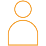 Orange outline icon of one person using CTRI Crisis and Trauma Resource Institute for crisis prevention and trauma-informed workplaces