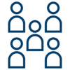 Dark blue outline icon of multiple people using public training at CTRI Crisis and Trauma Resource Institute for crisis prevention and trauma-informed workplaces