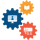 Icon for CTRI methods and formats of learning. Colored gears with different images on each
