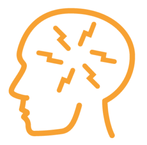 Orange icon for trauma of head with brain.
