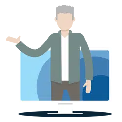 Illustration of computer screen with CTRI logo on it with person standing in computer and speaking