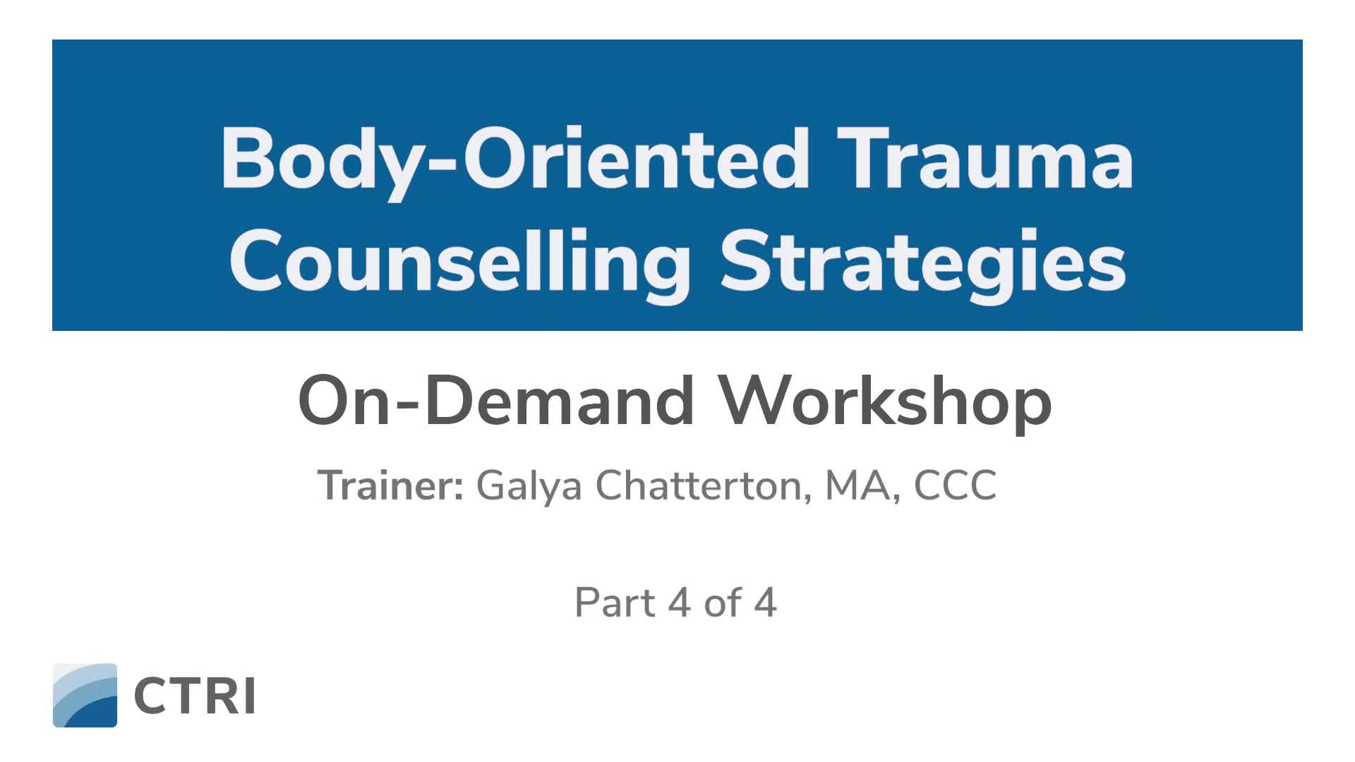 Body-Oriented Trauma Counselling Strategies Part 4 of 4 Product Image