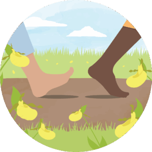 Giwiidosendamin image of feet walking down path in circle form