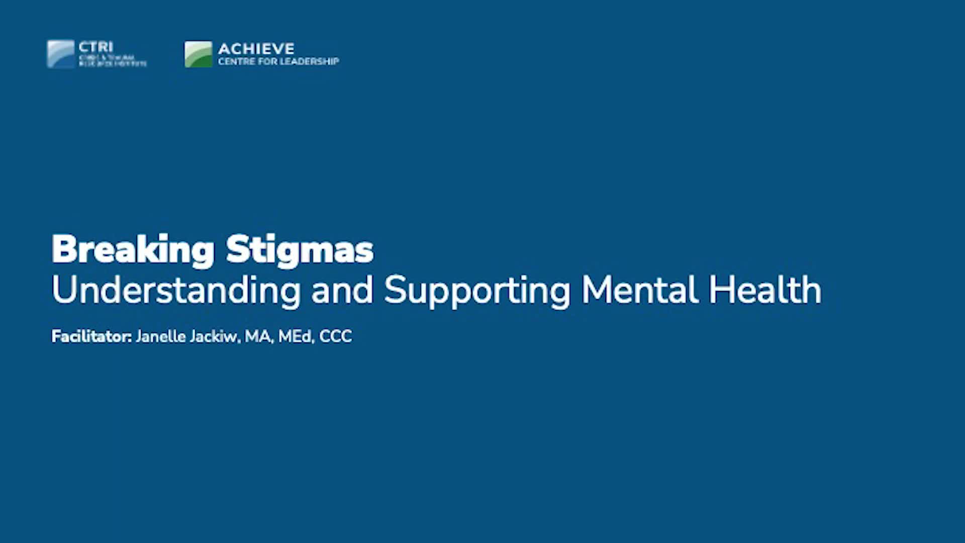 Breaking Stigmas Part 1 of 1